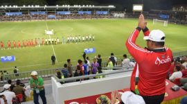 Pj Gubernur Aceh Dr.H. Safrizal ZA M.Si, menyaksikan Pertandingan sepak bola Aceh vs Banten pada Pekan Olahraga Nasional (PON) XXI Aceh-Sumut di Stadion H. Dimurtala Lampineung Banda Aceh, partai laga tersebut dimenangkan Aceh dengan skor 3-2 Rabu (4/9/2024).