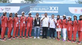 Pertandingan Woodball PON XXI Aceh-Sumut dimulai seiring dibuka oleh Wakil Ketua Umum KONI Pusat Suwarno, dihadiri Plh Sekda Aceh Azwardi di Lapangan Golf Lhoknga, Aceh Besar, Sabtu, (14/9/2024).