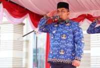 Pj Bupati Aceh Besar Muhammad Iswanto SSTP MM, memimpin upacara peringatan Hari Kesaktian Pancasila, di Lapangan Apel Kantor Bupati Aceh Besar, Kota Jantho, Selasa (1/10/2024)  Foto : Prokopim Pemkab Aceh Besar