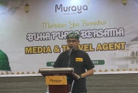 General Manager Muraya Hotel Aceh, Bambang Pramusinto saat memberi sambutan pada acara buka puasa bersama dengan pihak media dan travel agent, Selasa (3/3/2026). Foto : Portalnusa.com