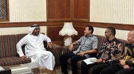 Wakil Gubernur Aceh Fadhlullah melakukan silaturahmi sekaligus pertemuan dengan Duta Besar Uni Emirat Arab untuk Indonesia, Abdulla Salem Al-Dhaheri, di Kedutaan Besar UEA Jakarta, Senin (25/5/2026). Foto: Humas Aceh.